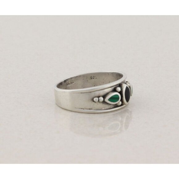 Sterling Silver Lapis Lazuli and Malachite Band Ring Size 10 - Picture 3 of 8